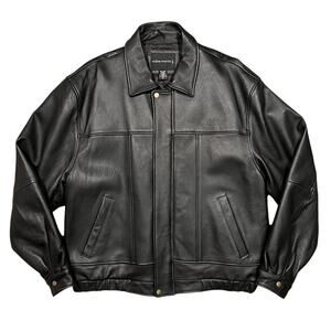 State Ments Black Leather Soft Shell Vintage Y2K Zip Bomber Jacket Mens Size XL